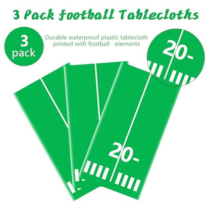 Kesfey 3 Packs Football Party Tablecloth 54 x 108 Inches Football Field Touchdown Tablecover Disposable Plastic Football Themed Birthday Table Cloth Gameday Tailgate Rugby Tablecloths for Superbowl - color: Green Football Field