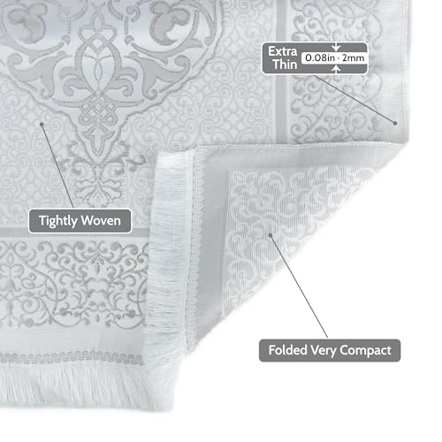 Islamic Prayer Gift Set for Men – Velvet Prayer Mat, Tasbih Beads, Yaseen Book – Muslim Prayer Essentials – Ramadan Eid Gift - color: Light Gray