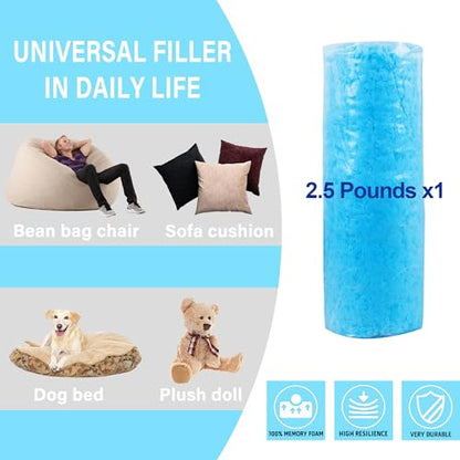 DR.DUDU 2.5lbs Bean Bag Filler Foam, Shredded Gel Memory Foam Filling, Premium Soft and Comfortable Pillow Stuffing Foam for Couch Cushion Dog Bed Chair Arts Crafts Stuffed Animal - size: 2.5lb