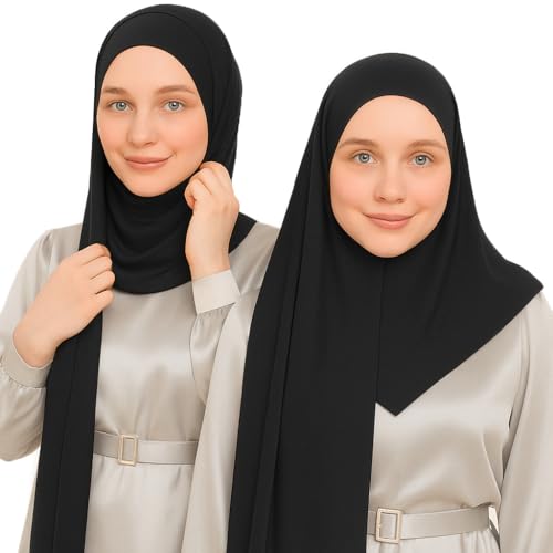 Instant Jersey Hijab for Women – Pre-Sewn Slip-On One-Piece, Soft Stretch, Opaque & Breathable - color: Black