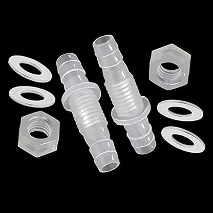 3/8" Hose ID barb Thru-Bulk Bulkhead Fittings Union Adapter Plastic Fittings with Stainless Steel Washers for Aquarium Water/Fuel/Air (Pack of 2) - size: 3/8 Inch, style: 2