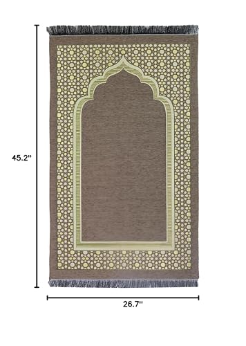 Modefa Turkish Islamic Prayer Mat - Thin Woven Chenille Sajjadah - Intricate Praying Rug Ramadan Eid Gift - Traditional Muslim Janamaz Sajada for Men Women - Geometric Selcuk Star (Beige) - color: Beige