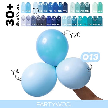 PartyWoo 베이비 블루 풍선 152피스 다양한 사이즈 45.7cm(18인치), 30.5cm(12인치), 25.4cm(10인치), 12.7cm(5인치) 라이트 파스텔 스카이 아쿠아 블루 풍선 아치 키트 화환 졸업 베이비 샤워 성별 공개 부활절 파티 장식 블루-Q13 - color: 블루-q13