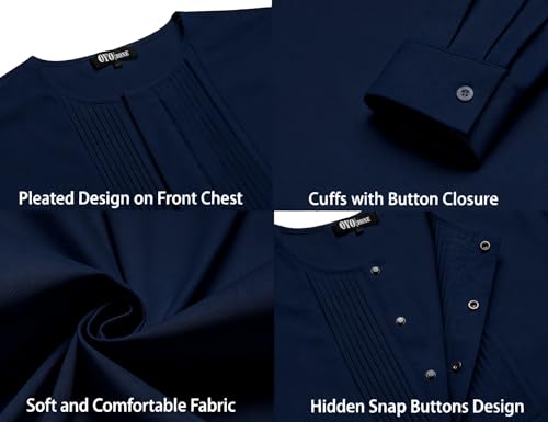 Mens African 2 Piece Set Nigerian Dashiki Traditional Suit Pleated Snap Button Shirts and Pants Outfit - color: Navy Blue, size: Small