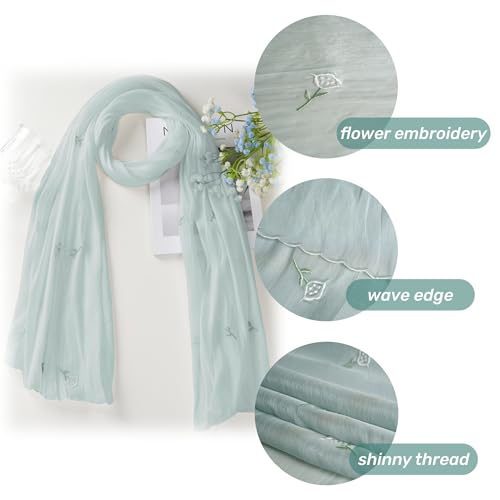 Shinny Threat Hijab Flower Embroidery Shawl Scarf Summer Cool Headwrap | Shinny Threat, Flower Embroidery - color: Light Green