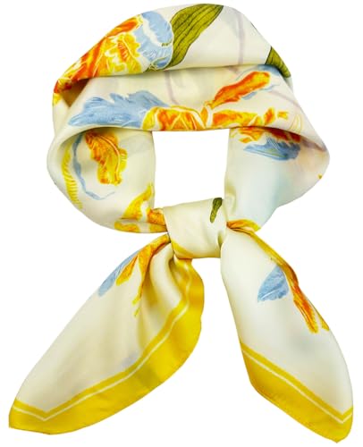 Dailyacc Hair Bandanas Scarf For Women Lightweight Fashion Neck Silk Satin Head Scarves For Sleeping Handbags Scarf - color: 15-yellow Flowers/27.5*27.5in