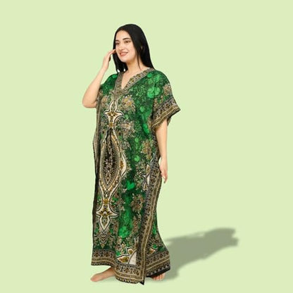 Women's Kaftan Dress – Loose Fit Maxi Gown – Kimono Style Beach Cover Up – Elegant Resort Wear and Nightwear - color: Green