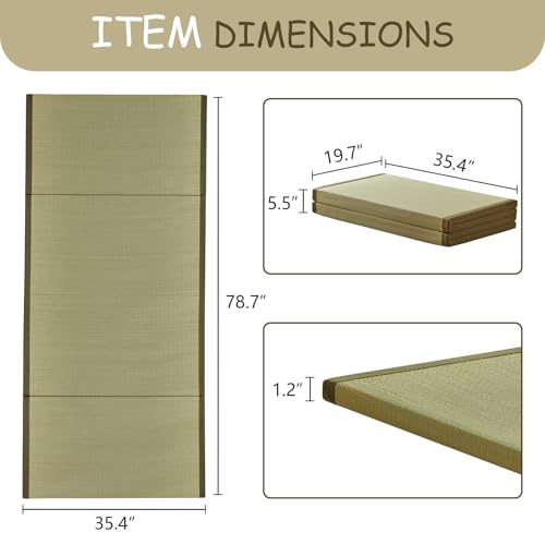 HAGiHARA Japanese Traditional Tatami Mat,35.4"x78.7"x1.2" Foldable Floor Mattress, Japanese Rush Grass Tatami Floor Mat for Meditation, Yoga,Sleeping or Summer Use - size: Twin XL