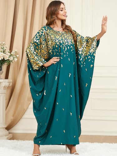 Qianliniuinc Women Abaya Arabic Maxi Dress - Lady Plus Size Loose Cocktail Party Gown Black - color: Green