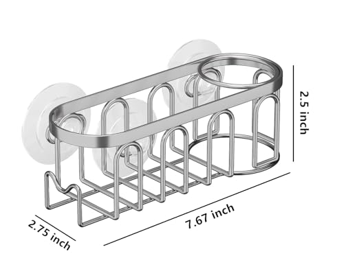 TESOT Sink Caddy Sponge Holder for Kitchen Sink 2 Suspension Options(Suction Cups and Adhesive Hook), SUS304 Stainless Steel, Silver