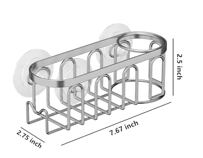TESOT Sink Caddy Sponge Holder for Kitchen Sink 2 Suspension Options(Suction Cups and Adhesive Hook), SUS304 Stainless Steel, Silver