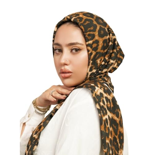 Instant Hijab 여성용 | 헤드 랩 100% 면 리브 헤드스카프 | 금속 핀이 있는 착용하기 쉬운 히잡 - color: 타이거