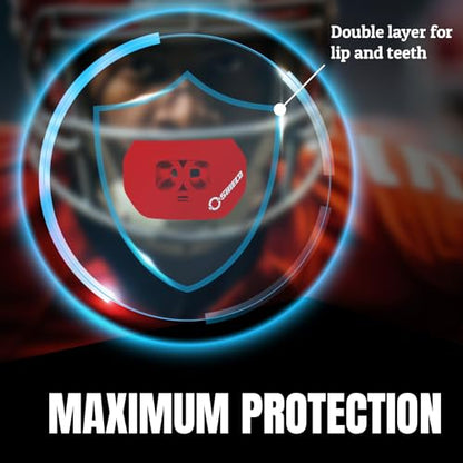 O Shield Core Football Mouth Guard, Detachable Strap | Football Mouth Guard with Detachable Strap — No-Boil Ready Fit, BPA-Free, Brace-Friendly, Includes Carrying Case - color: Red
