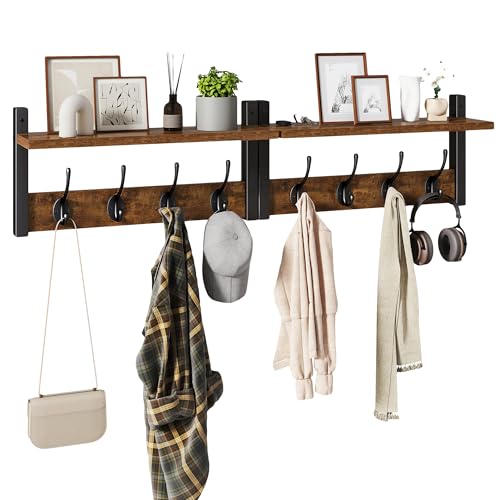 YMYNY Coat Rack Shelf Wall Mounted, Coat Hooks Set of 2, Entryway Coat Hanger with 8 Hooks, 31.5" Wall Floating Shelf with Hat Rack, for Kitchen, Bedroom, Bathroom, Rustic Brown UHWS001H-2 - color: Rustic Brown, size: 31.5"-2 pack