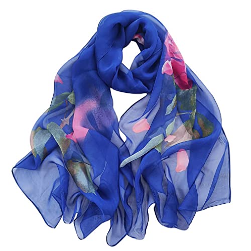 E-Clover Women Soft Floral Print Shawl Chiffon Sheer Scarf - color: Royalblue Pink