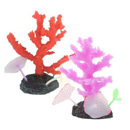 Healifty 2pcs Silicone Aquarium Decoration Artificial Coral Ornaments Realistic Red and Purple Branch Coral for Fish Tank Landscaping Aquatic Plant Decor