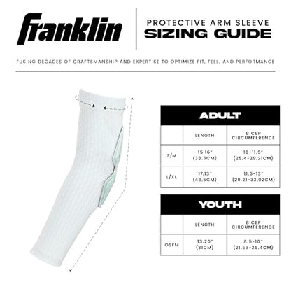 Franklin Sports Baseball + Softball Protective Arm Sleeve - PRT DST Series Youth Arm + Elbow Shield for Batting + Fielding - Protective Arm Sleeve + Elbow Shield - Right Arm + Left Arm - White - OSFM