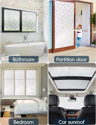 Frosted Glass Window Film Sun Blocking Window Tinting Film for Home, Static Clings Removable Frosting Bathroom Door Window Covering, 17.5 inch x 78.74 inch, White-Grid - size: 17.5 inch x 78.74 inch