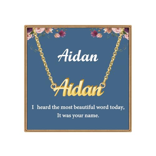Ldurian Custom Name Necklace, Personalized Name Plate Pendant Necklace Pre Gifts, Charm Pre-made Jewelry for Mom Mama Birthday Anniversary - size: 17 Aidan