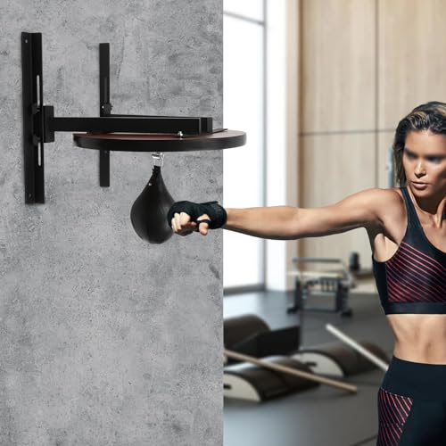 Speed Bag Platform, 24 Inch Wooden Swiveling Boxing Training Speed Bag Platform with Adjustable Height Wall Mount Professional Fitness Ball Boxing Reaction Training Kit for Home Fitness