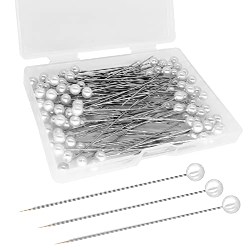 Corsage Boutonniere Pins, Teardrop Pearl Ball Head Pins, Long 2.5inch Sewing Pins for Fabric, White Straight Bouquet Pins for Wedding, Jewelry DIY Decoration, Quilting and Craft (100pcs pins-Long) - color: 100pcs, Pearl Ball Head Pins-long