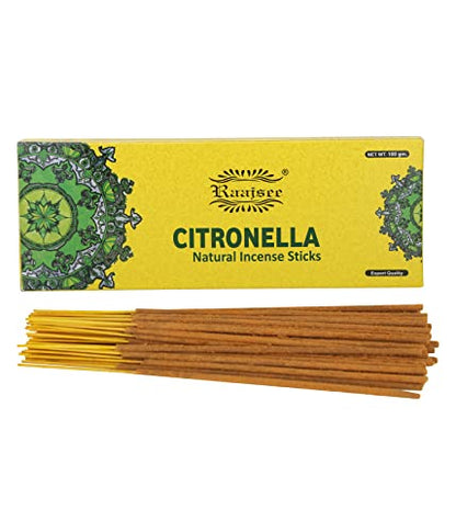 Raajsee Citronella Incense Sticks 100 gm Pack-100% Pure Organic Natural Hand Rolled Free from Chemicals-Perfect for Church,Aromatherapy,Relaxation,Meditation,Positivity & Sensual Therapy - color: Citronella