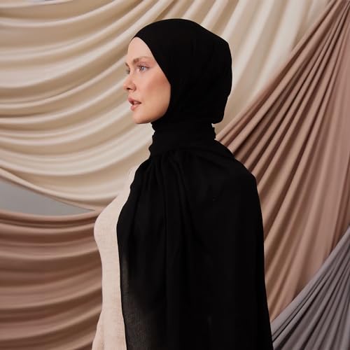 Modest Summer Woven Hijab | Premium Lightweight, Soft Touch Hijab for Women - color: Black
