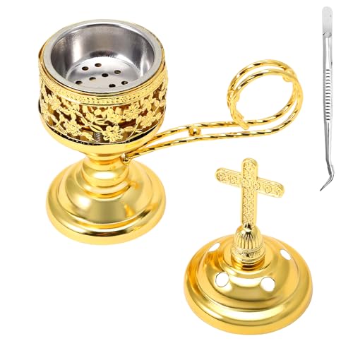 Yawlsow Incense Burner, Frankincense Charcoal Incense Stand, Bakhoor Incense Burner Holder, Ideal for Aromatherapy, Yoga and Spa, Home and Christian Church Censer, (Gold) - color: Gold
