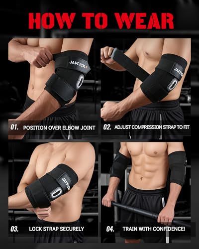 Jaffick Weightlifting Elbow Brace(1 Pair) - Elbow Sleeve with Dual Adjustable Compression Straps for Bench Press, Powerlifting, Pressing, Men & Women (Black, XL) - size: XL