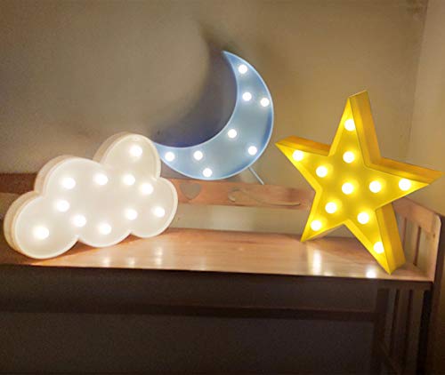 AUSAYE 3PCS Decorative LED Night Lights Crescent Moon Star Cloud Lamp Sign Light Room Decor Night Light for Baby Kids Children Adults Gifts - color: Color A