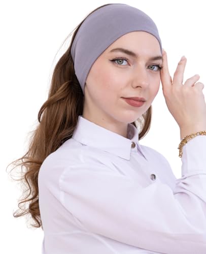 Prien Women Cotton Hijab Cap, Stretchy Head Cover, Pre-Sewn Inner Muslim Scarf Undercap, Non Slip Headband for Daily Wear - color: Grey