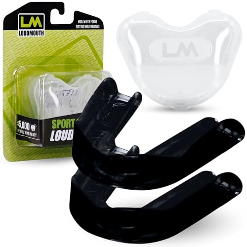 Loudmouth Sport Slim-Fit Boil & Bite Mouth Guard (2 Pack) Plus Mouthguard Case, Advanced Protection for All Contact Sports (Black) - color: Black