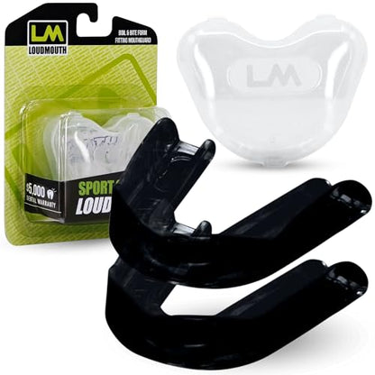 Loudmouth Sport Slim-Fit Boil & Bite Mouth Guard (2 Pack) Plus Mouthguard Case, Advanced Protection for All Contact Sports (Black) - color: Black