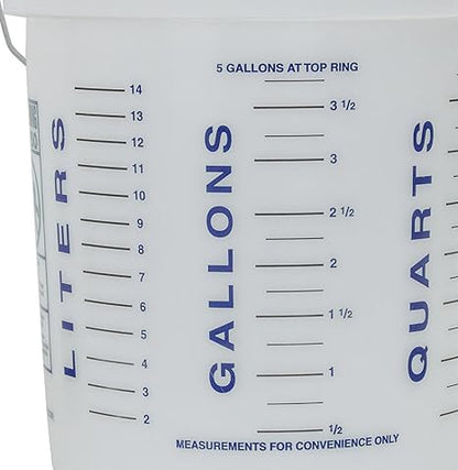 Bon Clear Measuring Pail 5 gal. – Heavy-Duty Calibrated Mixing Bucket with Liter, Quart & Gallon Markings – Solvent-Resistant Plastic Pail with Reinforced Rim and Comfort Grip Handle