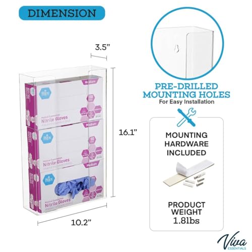 AdirMed VivaEssentials Triple Glove Box Holder, Wall Mount or Free Standing Clear Acrylic Glove Holder - color: Clear, style: 3 Box Capacity