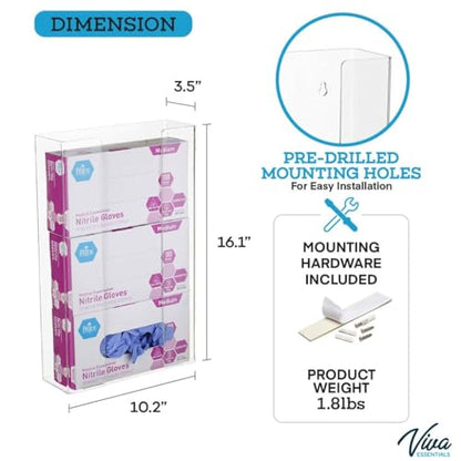 AdirMed VivaEssentials Triple Glove Box Holder, Wall Mount or Free Standing Clear Acrylic Glove Holder - color: Clear, style: 3 Box Capacity