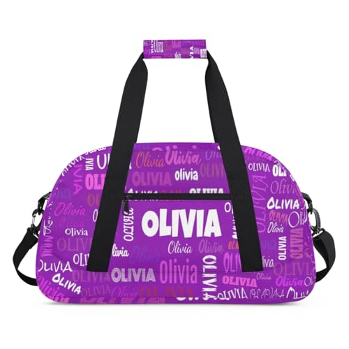 Custom Name Dance Bag Girls, Personalized Name Gymnastics Sport Cheerleader Bag, Barrel Ballet Duffel Bag Women, Dark Purple - color: Color20