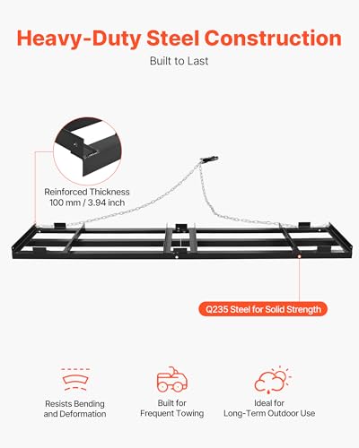 VEVOR Drag Harrow, 96 x 20 in, Tow-Behind Driveway Grader with Adjustable Width & 50lbs Load Capacity, Heavy Duty Lawn Leveling Rake, Galvanized Steel Gravel Driveway Drag, Fits ATVs UTVs Tractors - size: 8 FT- Black