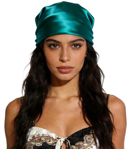 Sumolux Head Hair Scarf for Women 35" Like Satin Silk Scarf Hair Wrapping Night Bandana Large Square Scarves - color: A Solid Peacock Blue
