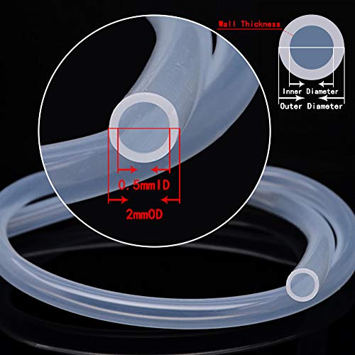 Silicone Tubing 0.5mm (1/50") ID x 2mm OD Food Grade High-temperature Pure Silicone Hose Tube Clear Pipe for Home Brewing Air and Liquid Transfer (Length 6 Meter- 19.68FT) - size: 0.5mmx2mm, style: 6M