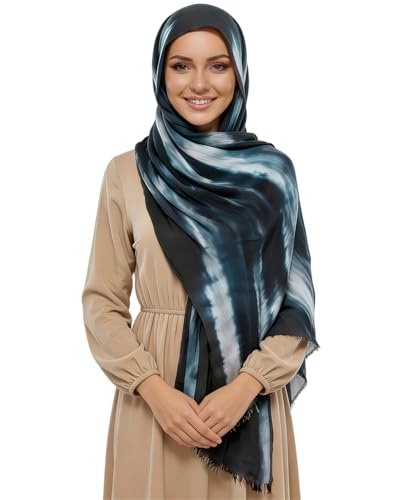 Women’s Gradient Tie Dye Hijab Scarf Soft Cotton Linen Headscarf Shawl Crinkle Printed Muslim Head Wrap - color: Color 3