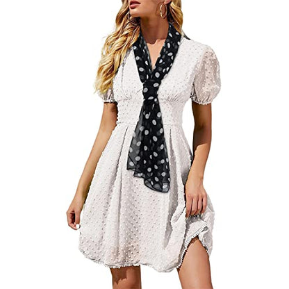 E-Clover Women Soft Floral Print Shawl Chiffon Sheer Scarf - color: Polka Dot-black White