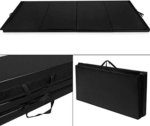 GOFLAME Gymnastics Mat Folding 4'x10'x2, Thick Exercise Mat with Carrying Handles, Gym Fitness Aerobics Mat for Yoga, Tumbling, Gymnastics, Martial Arts, Black
