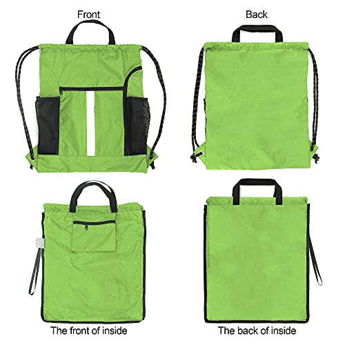 BeeGreen Cinch Bag Backpack String Gym Sackpack with Shoe Compartment and Two Side Mesh Pockets Large Lightweight Portable Sport Drawstring Sack - color: Lime, style: Drawstring With Shoe Compartment