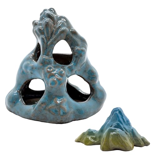 M2cbridge Aquarium Ceramic Cave Rock Betta Fish Hideout Decor Coral Cave | ceramic material,resist deformation color fading, safe shelter - color: Coral Cave + Mountain