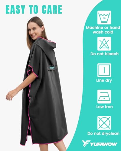 Yufawow Men Women Hooded Towel Changing Wearable Cloth Swimsuit Bikini Coverup Dry Robe Bathing Swim Parka Jacket Suit Dress Wrap Plus Size for Beach Hiking Pee Surf Board Pool Shower - color: Light Pink