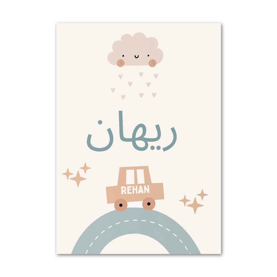 MINMEER Islamic Kids Art Wall Decor, Arabic Alphabet Posters, Boho Toddler Room Canvas Wall Art, Muslim Rainbow Decorations for Home (Unframed)