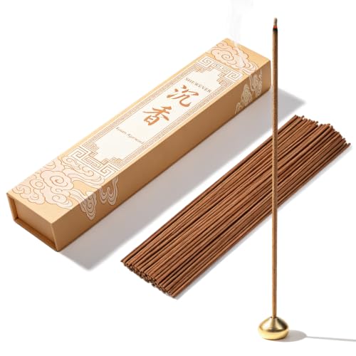 Natural Chinese Agarwood Incense Sticks with Brass Burner, Handmade Traditional Oud Incense for Stress Relief, Meditation, Home Fragrance, Ideal Gift for Aromatherapy Lovers - size: Agarwood