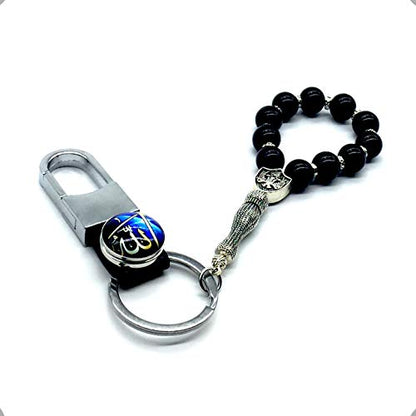 Keychain & Rosary Collection -Car Key Chain-Handbags Holder - color: Leather Keychain 10 Mm-black Beads