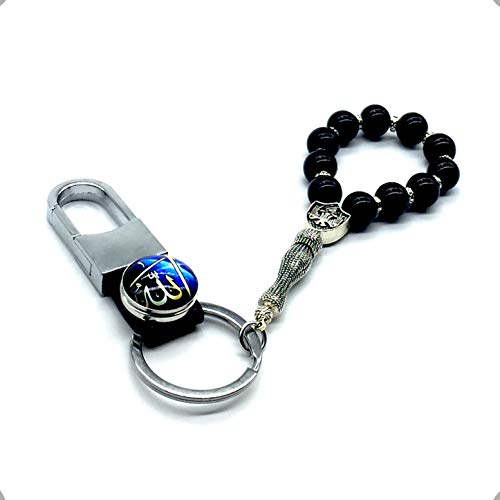 Keychain & Rosary Collection -Car Key Chain-Handbags Holder - color: Leather Keychain 10 Mm-black Beads